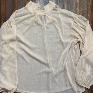 Ⓜ️Sanctuary Women’s Cream Swiss Dot Mock Neck Blouse Size L Sheer Top NWT